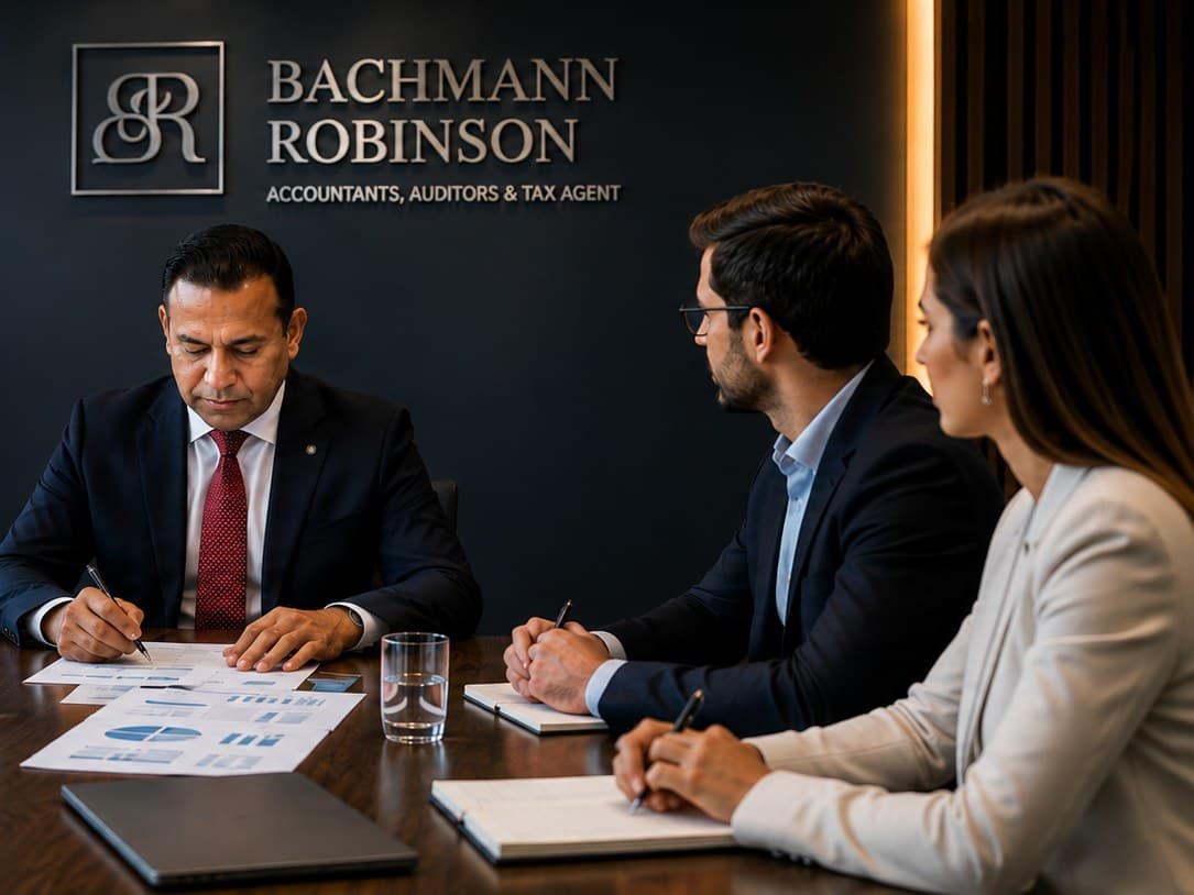 The Bachmann Robinson team meeting in the boardroom