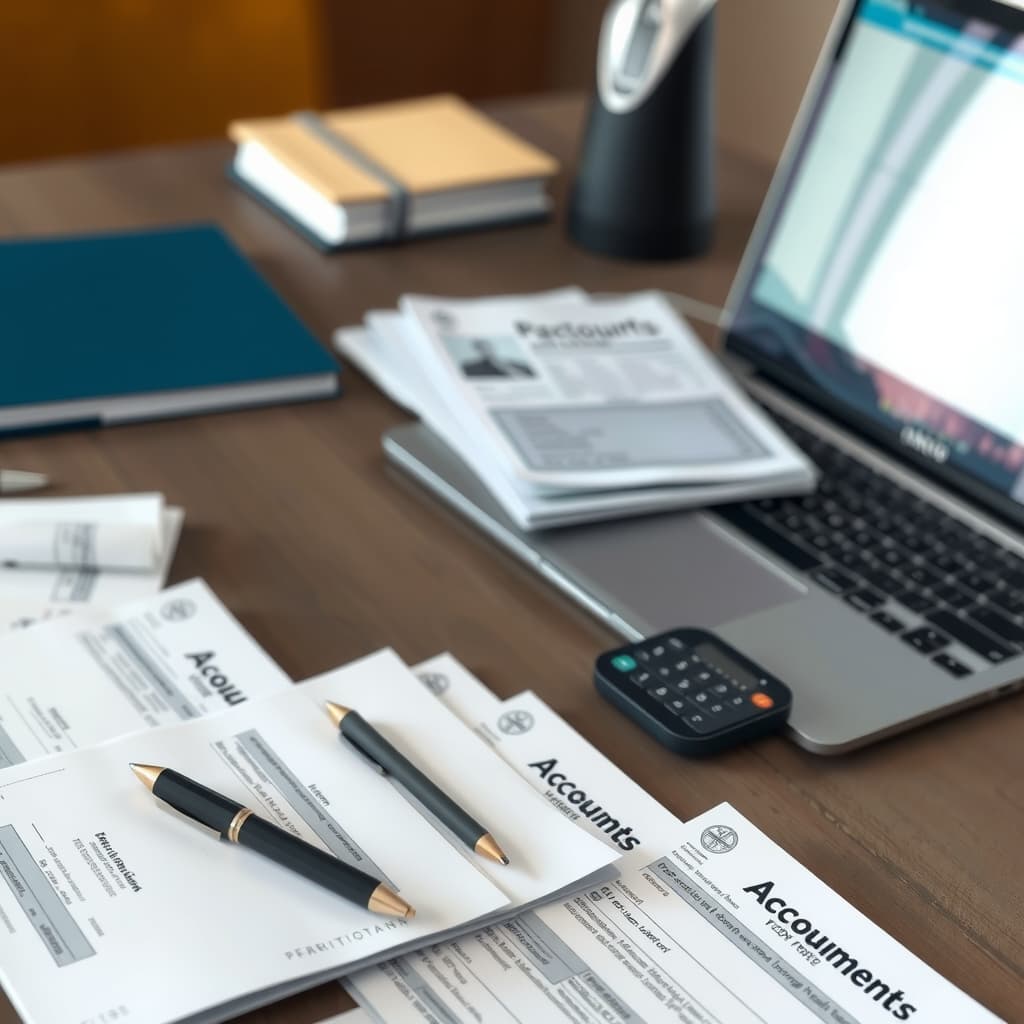 Small business paperwork and a laptop arranged on a desk