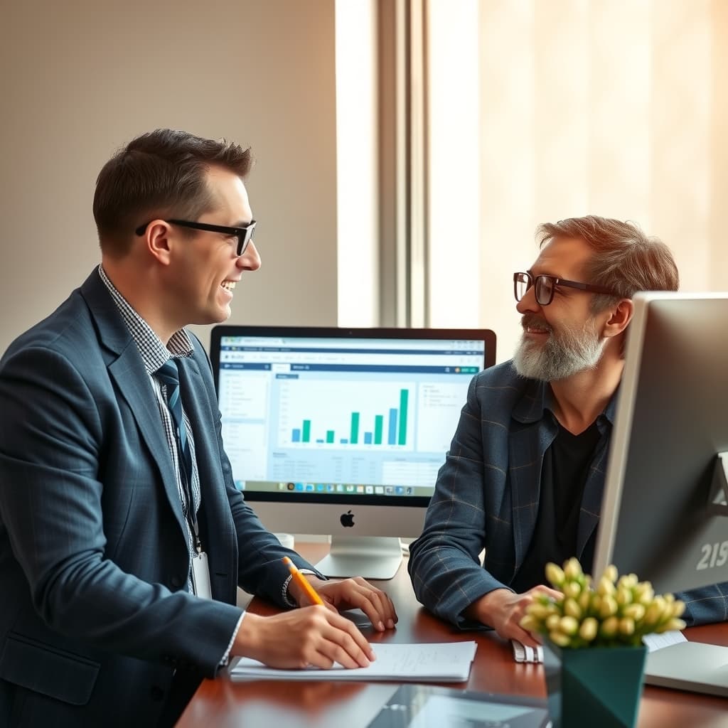 Adviser and small business owner reviewing bookkeeping records together