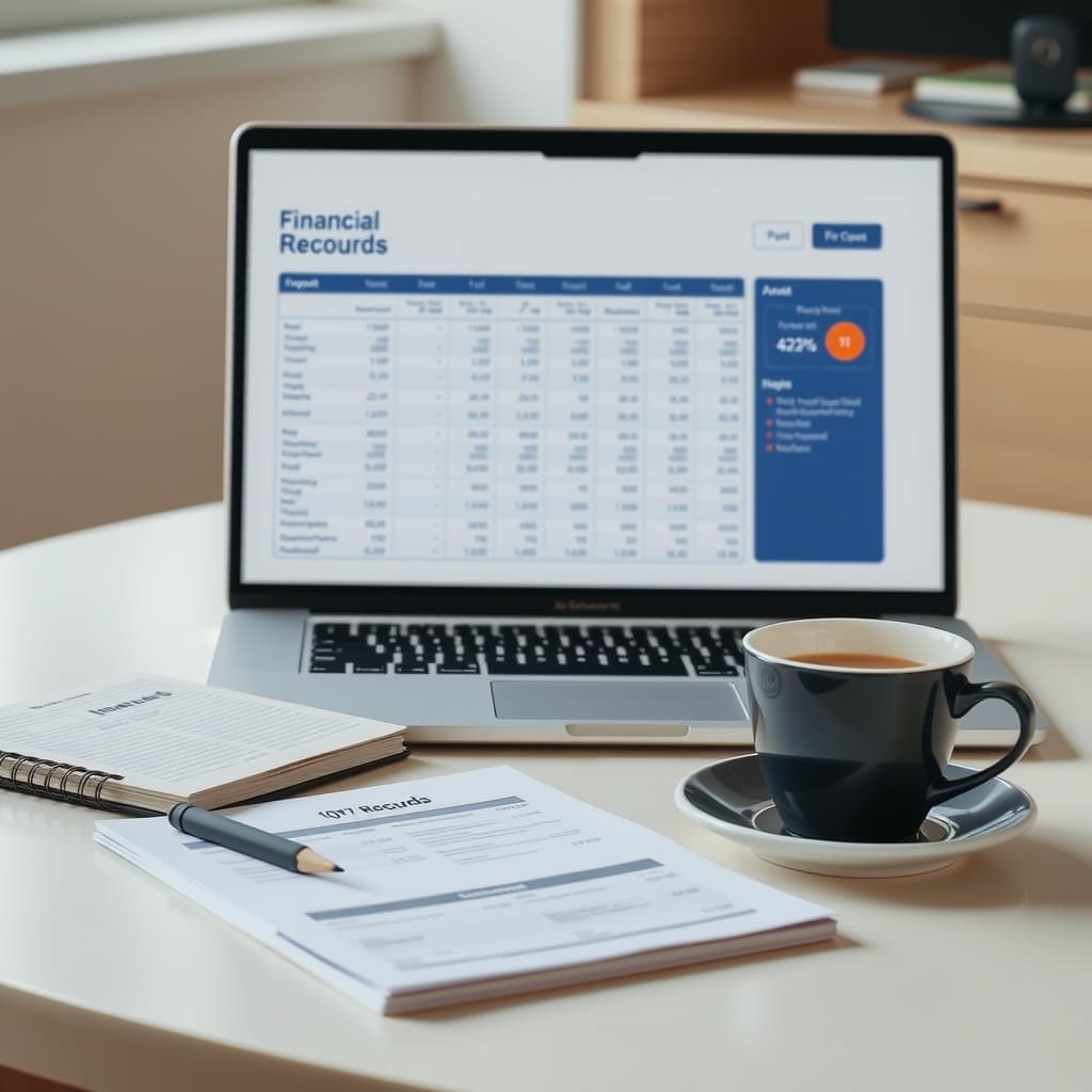 Business financial records displayed on a laptop on a desk