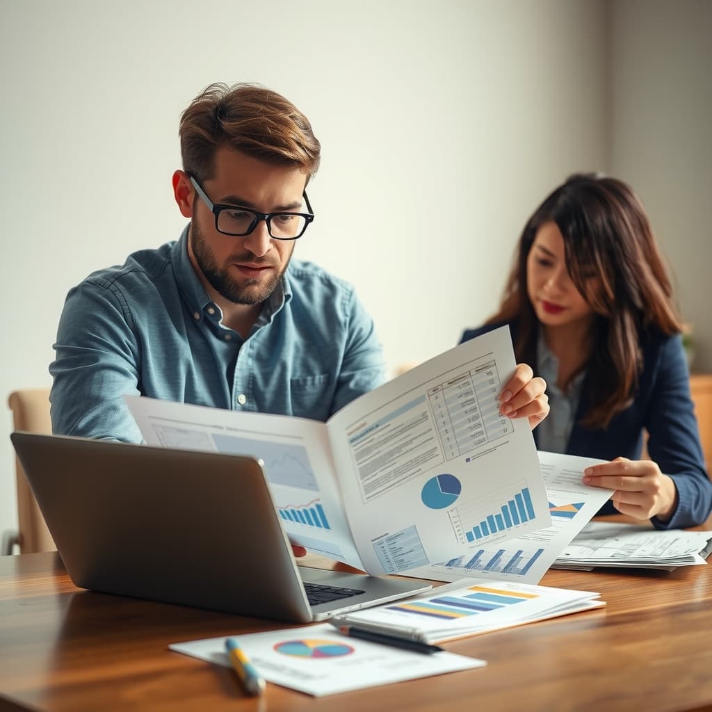 Business owner and accountant reviewing performance figures together
