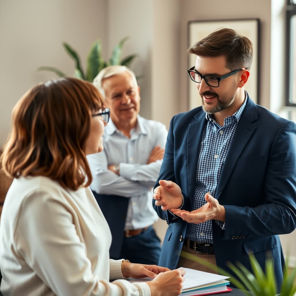 Adviser in consultation with clients about their financial position