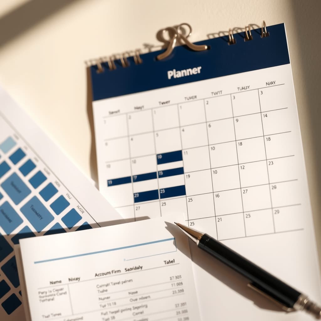 Calendar and financial documents laid out for planning