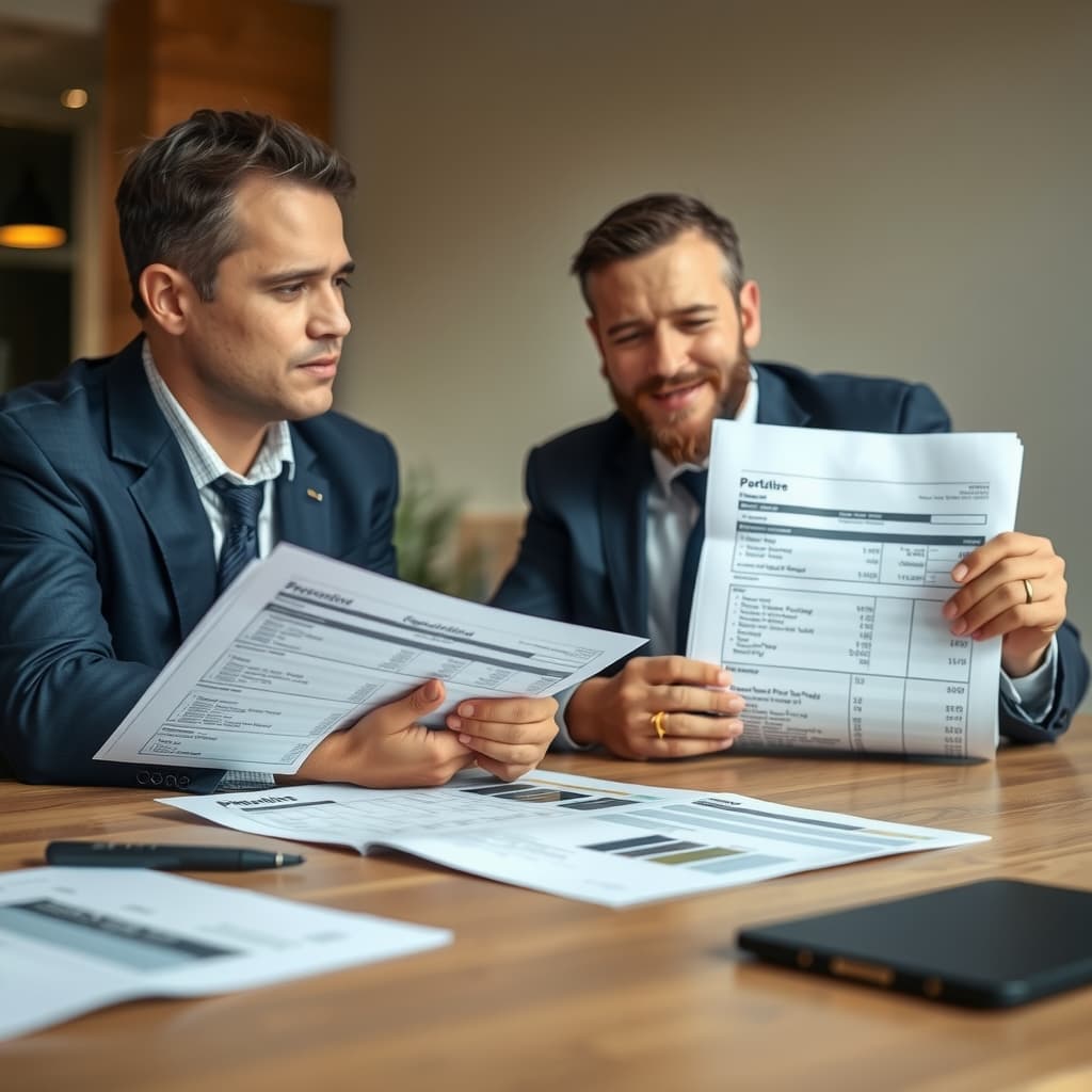 Accountant reviewing rental property statements with an investor